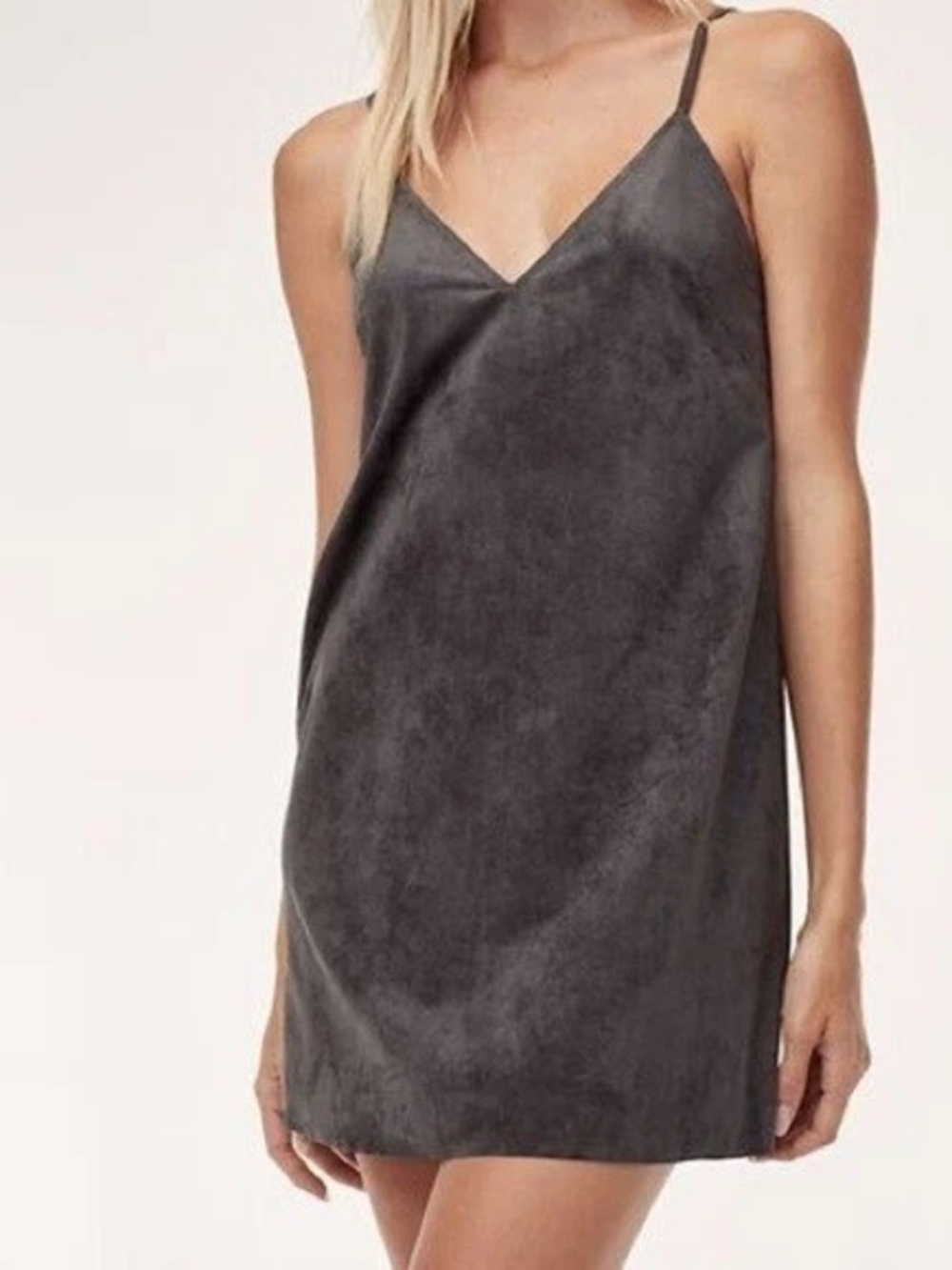 Aritzia Wilfred Free Faux Suede Charcoal Gray Slip Mini Dress XXS